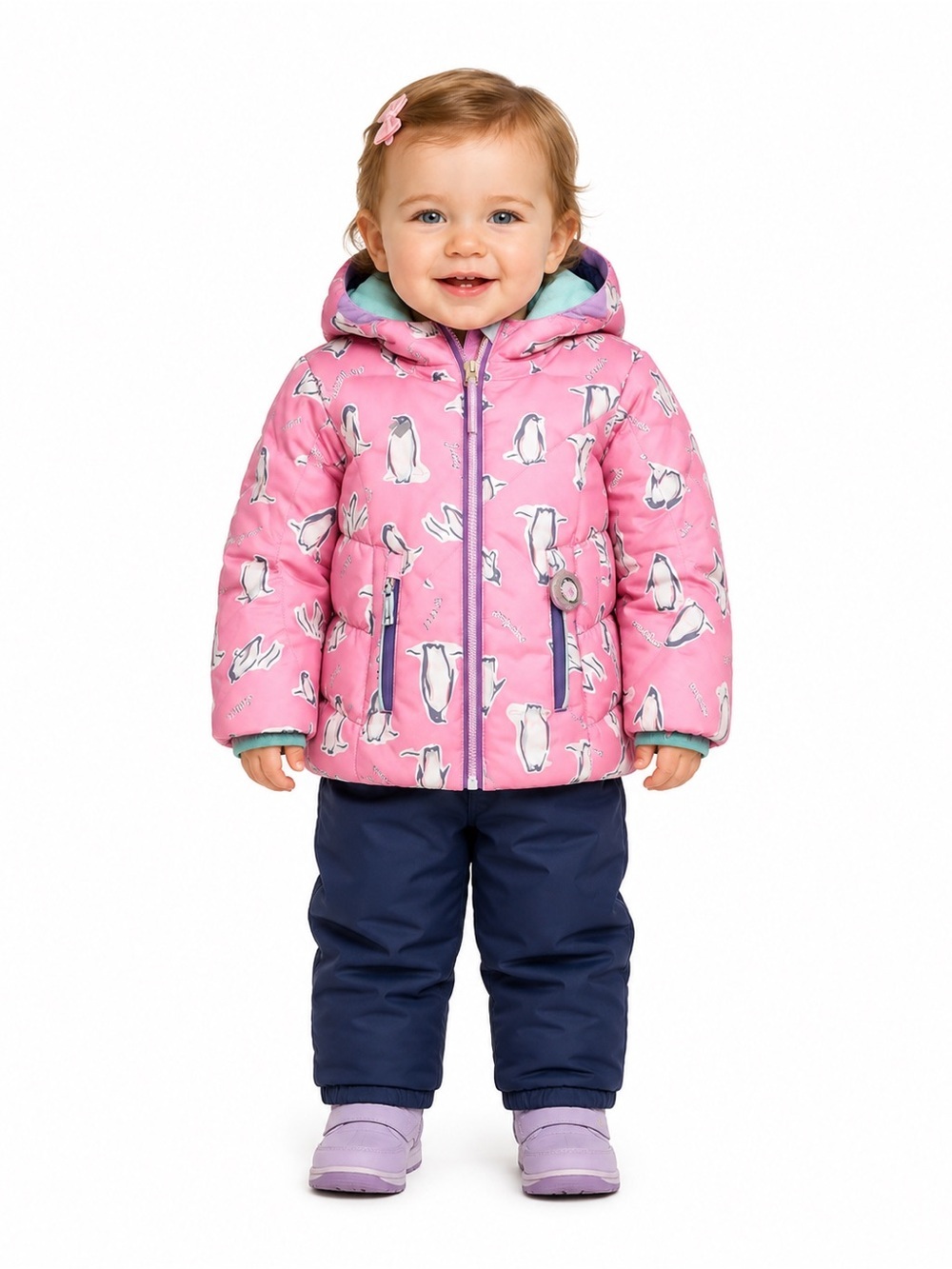 Obermeyer Little Girls Cakewalk Insulated Snow Jacket XS 1yr 12mos Pink Penguin